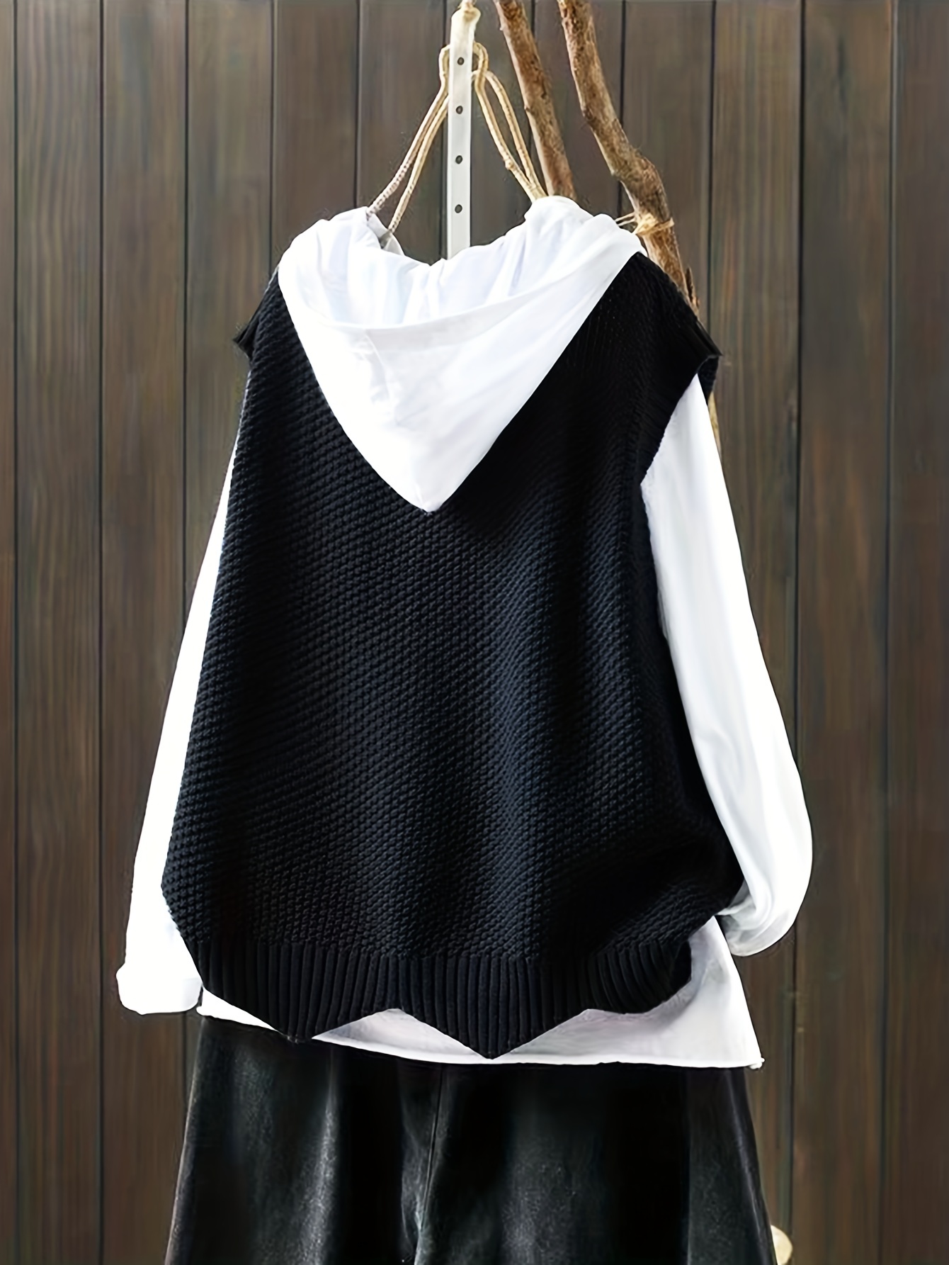 Solid Crew Neck Knitted Vest Casual Sleeveless Loose Sweater - Temu