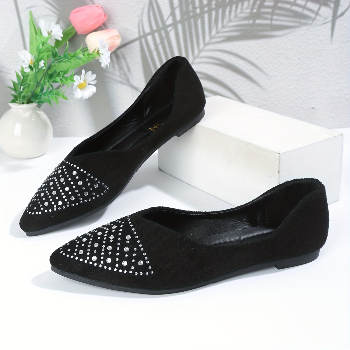 Women s Rhinestone Decor Flat Shoes Elegant Point Toe Dress Temu