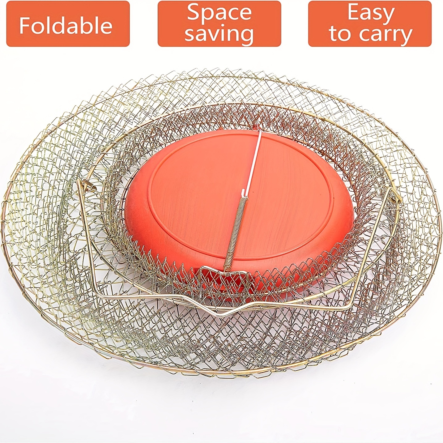 Steel Wire Fish Basket Galvanized Collapsible Fishing Basket - Temu