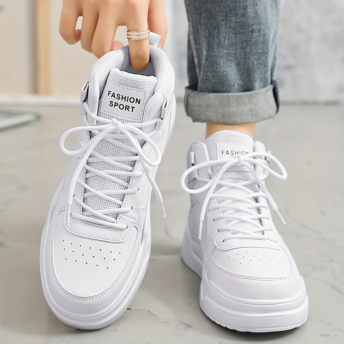 Men's Solid High Top Skate Shoes, Comfy Non Slip Lace Up Sneakers For Men's Outdoor Activities