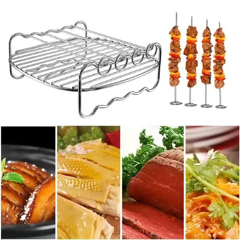 Air Fryer Rack With 4 Barbecue Sticks For Double Basket Air - Temu