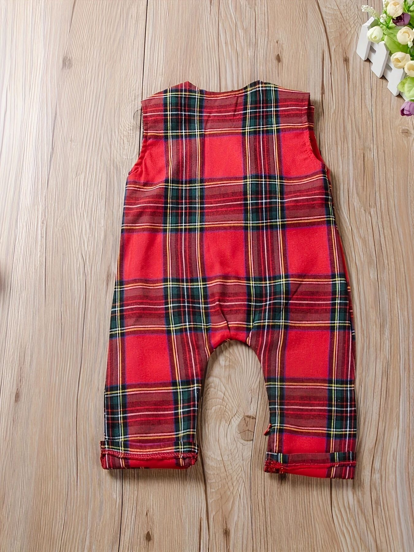 Newborn Baby Boys Jumpsuit Checkerboard Plaid Print Short Sleeve