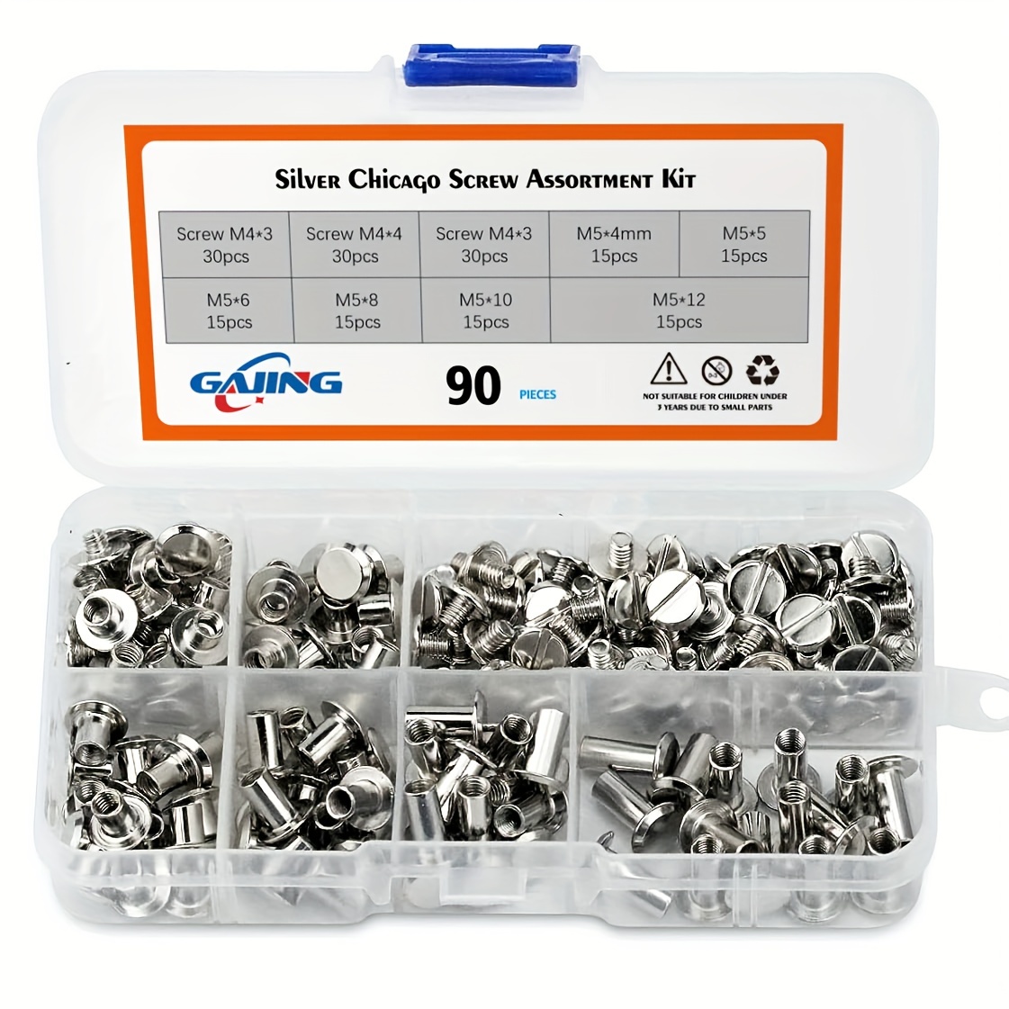 

90 Sets Chicago Screws Assorted Kit, 6 Sizes Of Round Flat Head Leather Rivets Metal Screw Studs For Diy Leather Craft And Bookbinding (m5 X 4, 5, 6, 8, 10, 12)