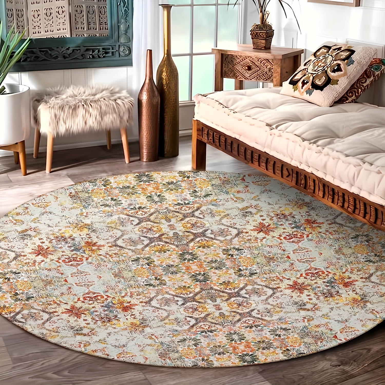 Low-pile Persian Floral Area Rug, Vintage Boho Small Throw Rugs For Bathroom  Bedroom, Faux Wool Washable Absorbent Bath Rug, Floor Mat Indoor Use  Non-slip - Temu