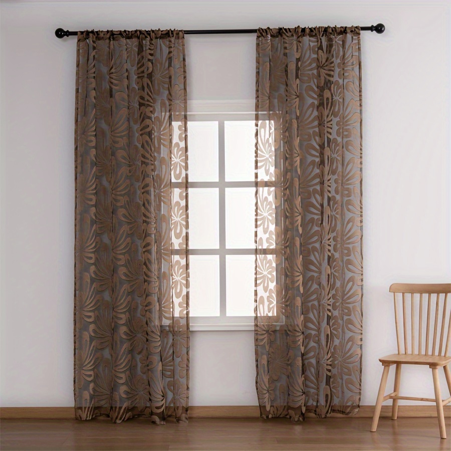 2pcs Beautiful Floral Pattern Curtains, Rod Pocket Curtains, Reference Living Room Bedroom Dining Room Balcony And Other Home Decor