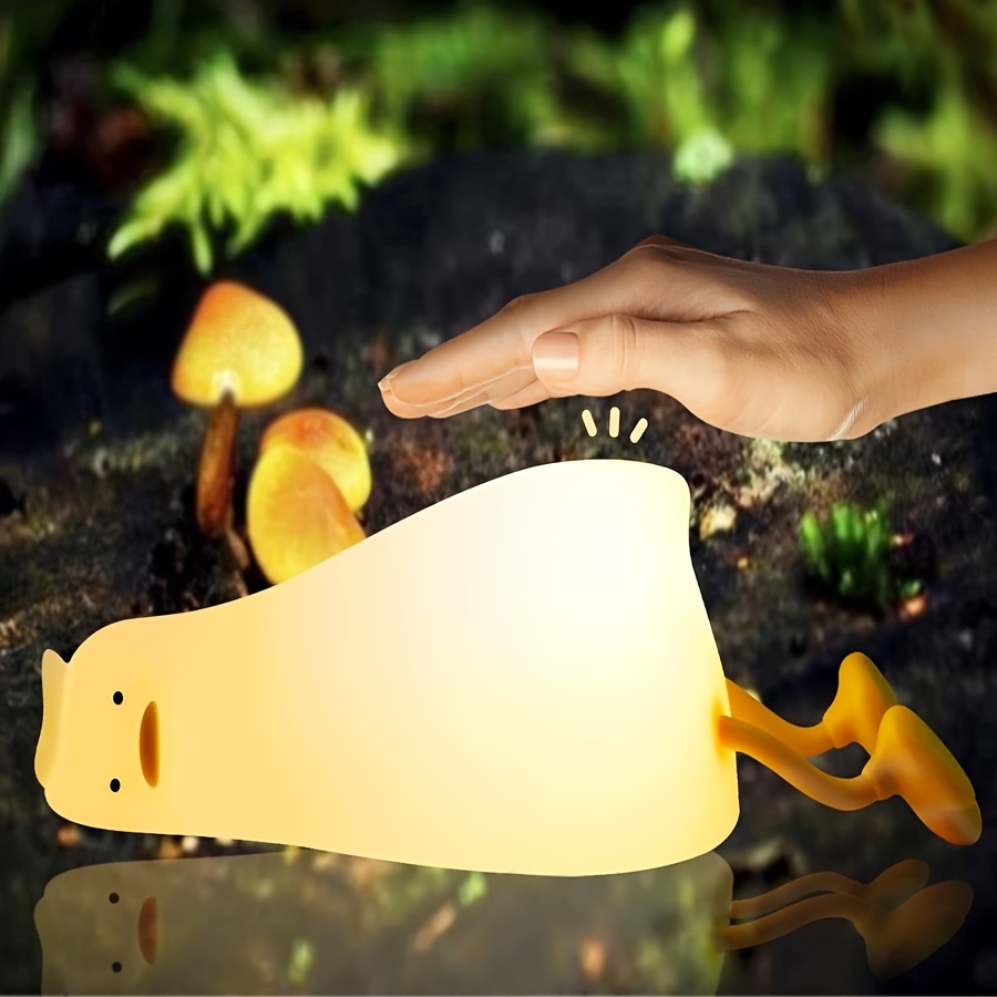 Luz nocturna de pato para niños, bonita luz nocturna de pato con patas,  soporte para teléfono pequeño, de silicona, regulable, luz nocturna para