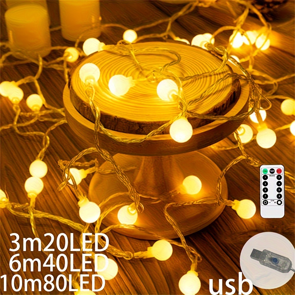 Colorful, Warm White, White Bulb String Lights,  118.11inch/236.22inch/393.7inch With Remote Control 20led/40led/80led, String  Lights Camping Lamp Outdoor Crystal Globe Lights, Usb Powered Light, Shop  The Latest Trends