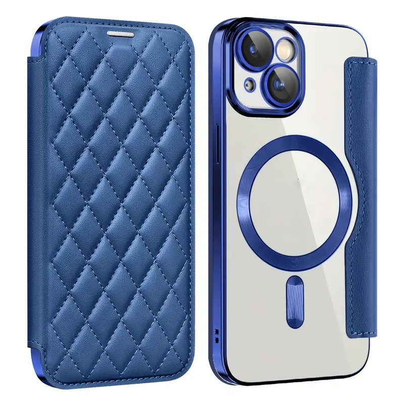 Blue -style Business Flip Leather Case With Magnetic Suction Lens Cover,  Suitable For Iphone 15, 14 Plus, 13 Pro Max, 12 Pro, And 11 Phone Cases -  Temu Denmark