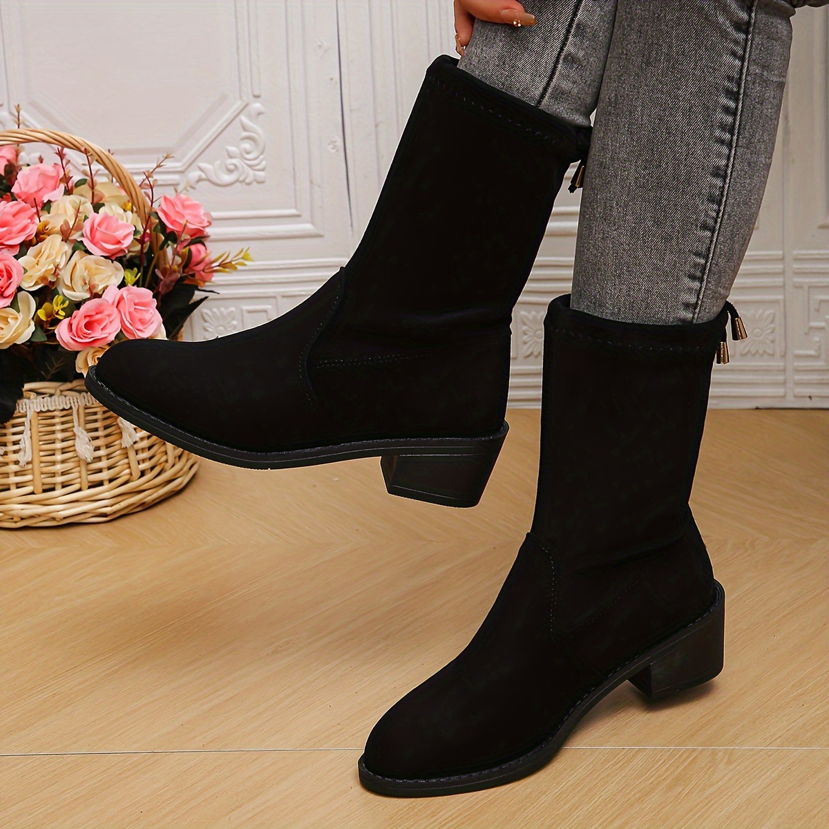 Mid calf stretch boots sale