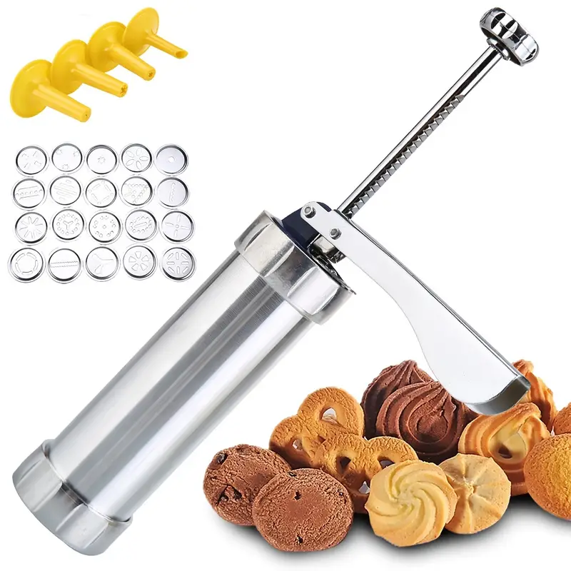 1pc, Cookie Maker, Stainless Steel Cookie Press Gun Kit Biscuit Maker And  Churro Maker Cookie Press Machine With 20 Cookie Discs 4 Nozzles For DIY
