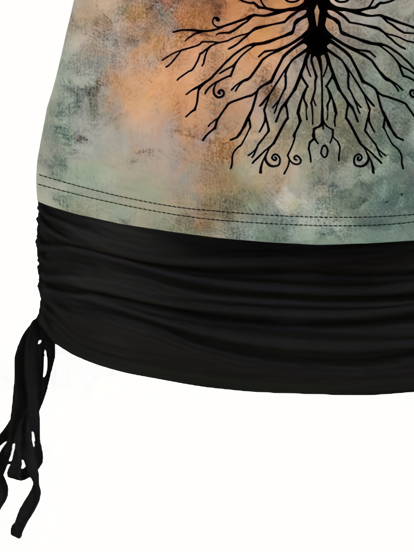 Plant Print 2 Piece Set Cold Shoulder & Ruched Cami Outfits
