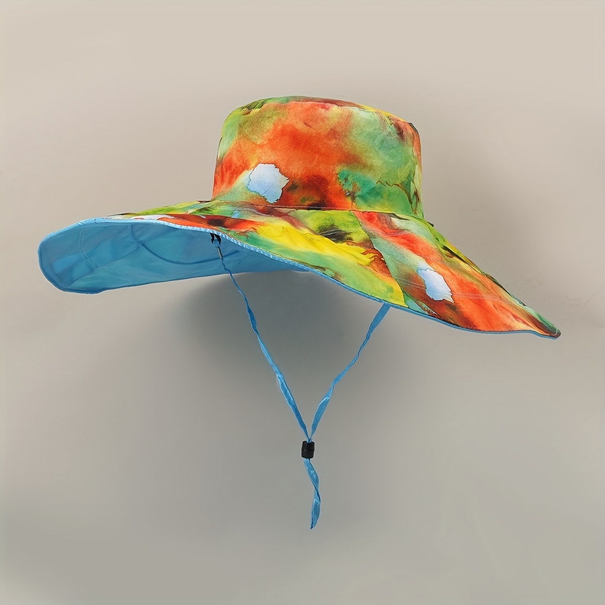 Tie Dye Print Reversible Sun Hat Wide Brim Drawstring Bucket