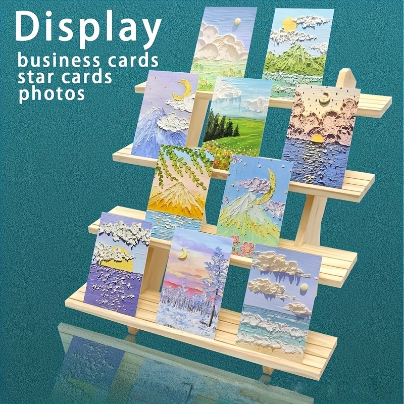  Barydat Tiered Greeting Card Display Stand Wooden Sticker  Display Stand Portable Card Display Rack Multipurpose Wooden Greeting Card  Display Holder for Cards Stickers Photos (11.8 x 10.4 x 14.2 Inch) 