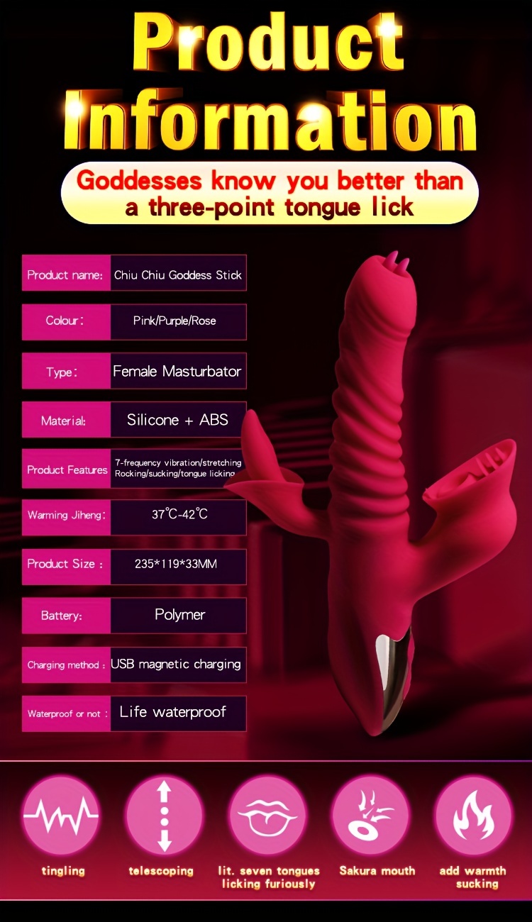 1pc female   vibrator flirting g spot tongue licking vibrator triple design vibrating swing suction licking heating multiple functions complete 7 kinds of frequency cycle switching silicone material details 8