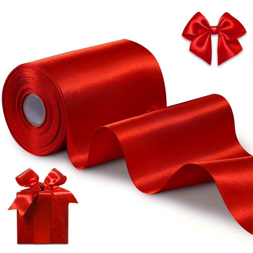 Cinta roja de 1 pulgada x 25 yardas, cinta de Navidad de seda de tela  satinada para envolver regalos, hacer lazos, ramos florales, coronas