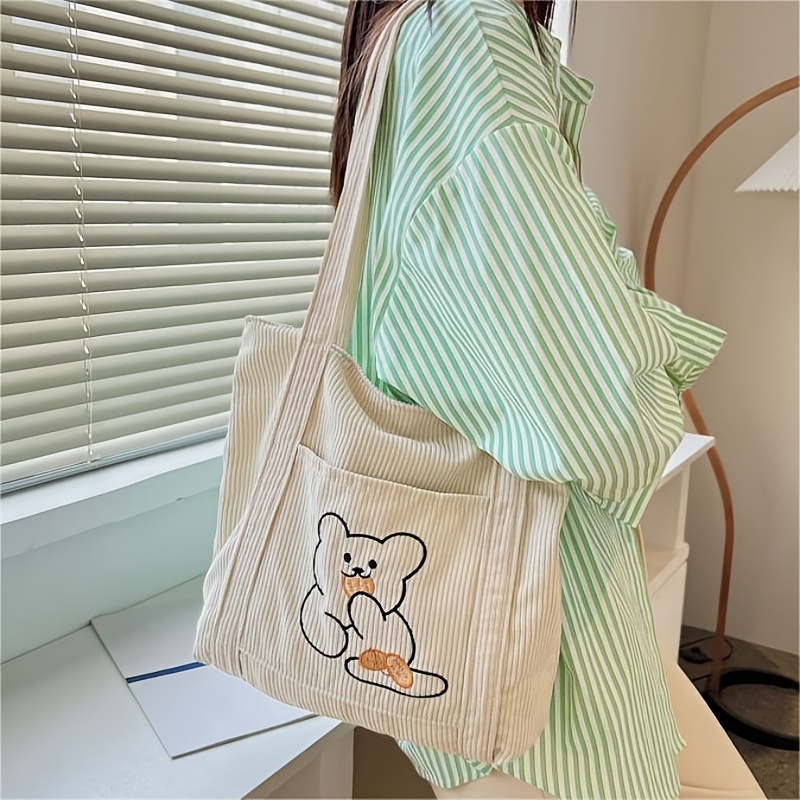 Corduroy Shoulder Bags For Girl Sweet Cute Casual Totes Japan