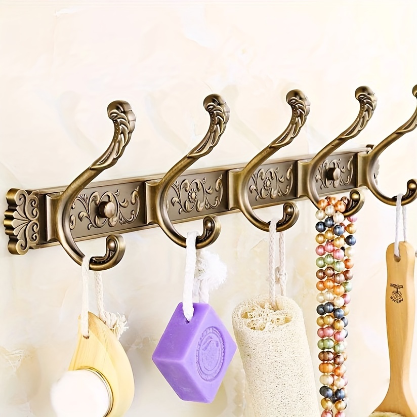 5 robe hooks antique European , Bathroom / kitchen towel hooks on the door,  Brass hook for hanging clothes on the wall