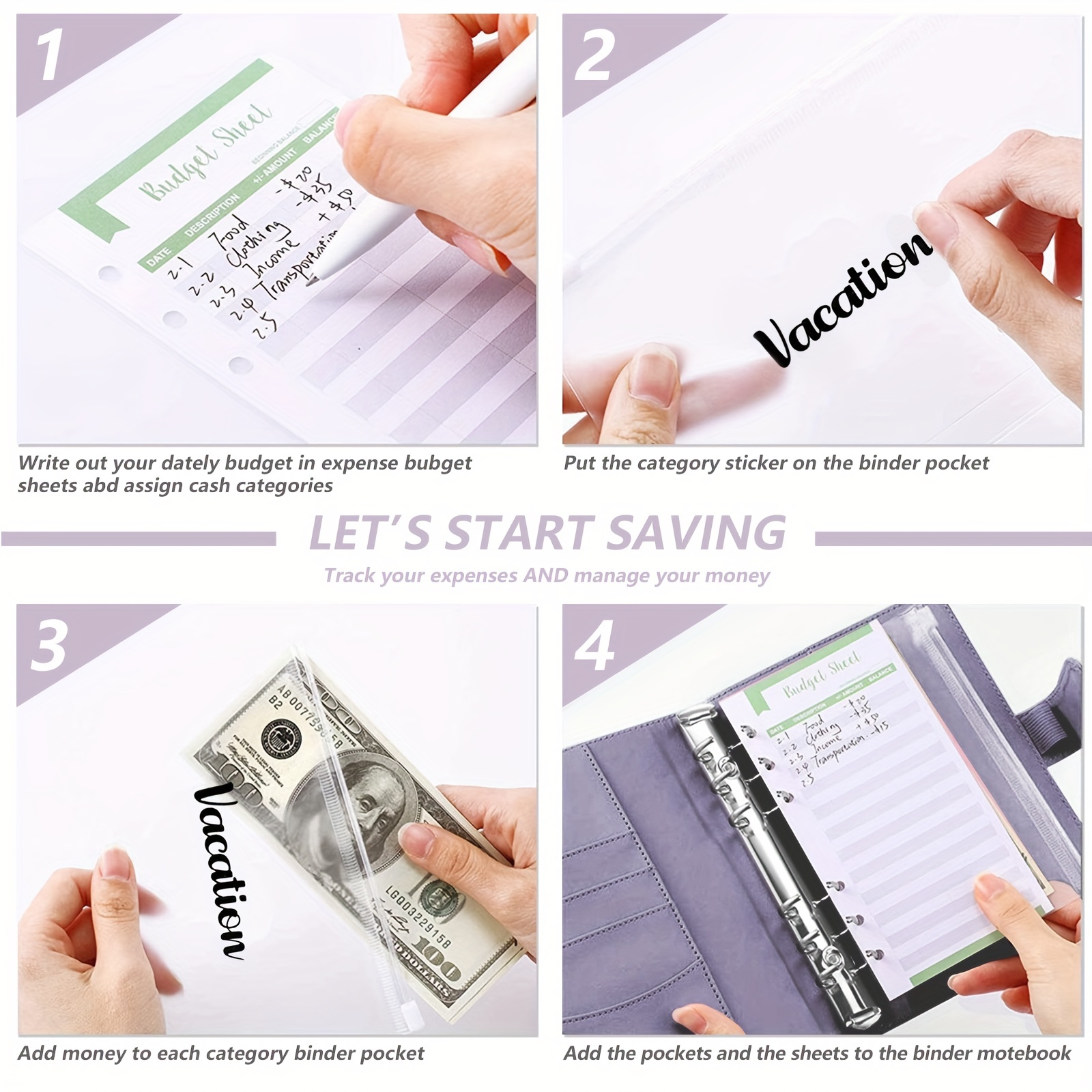 Budget Binder With Zipper Envelopes And Expense Budget Sheet - Temu