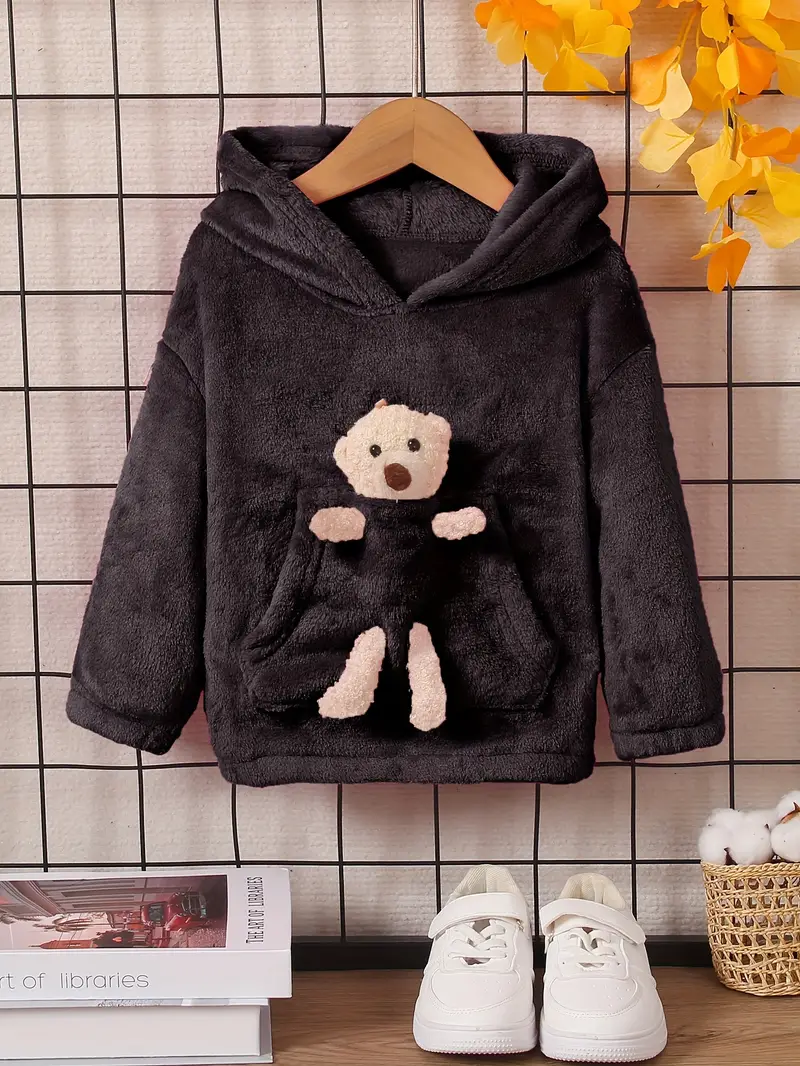 Girls Casual Front Pocket Bear Long Sleeve Hoodie Reversible - Temu