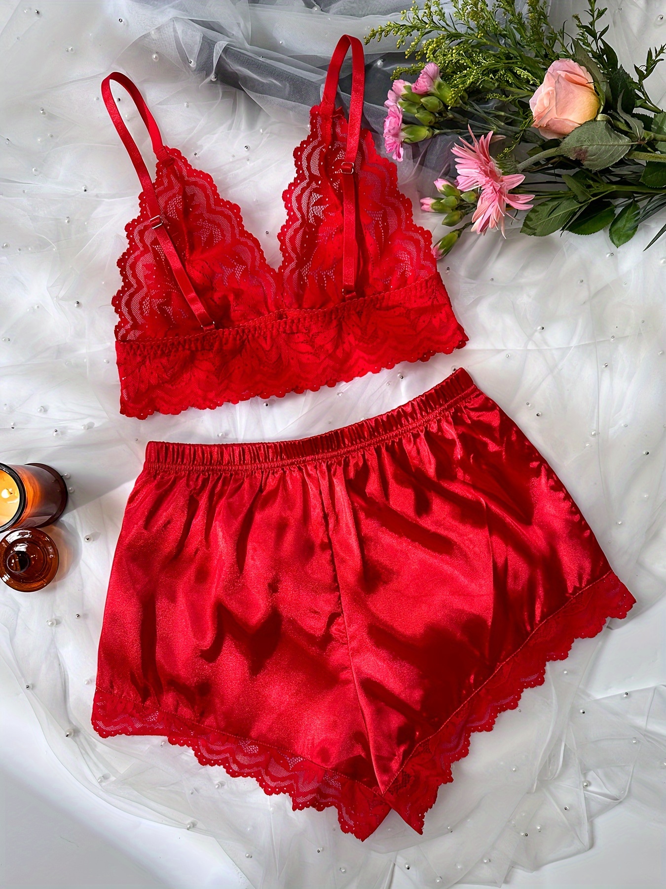 Lace & Satin Bra with Bow Details