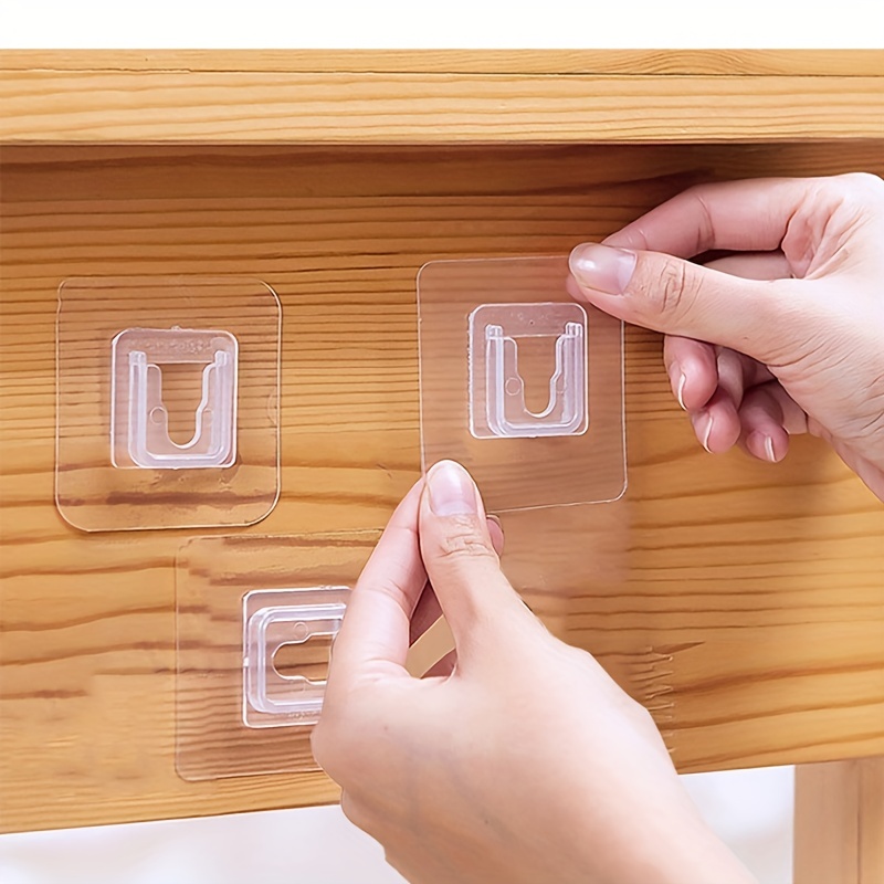 Double-Sided Self-adhesive Hooks Punch-Free Non-Marking Strong Transparent  Wall Mount Storage Holder Kitchen