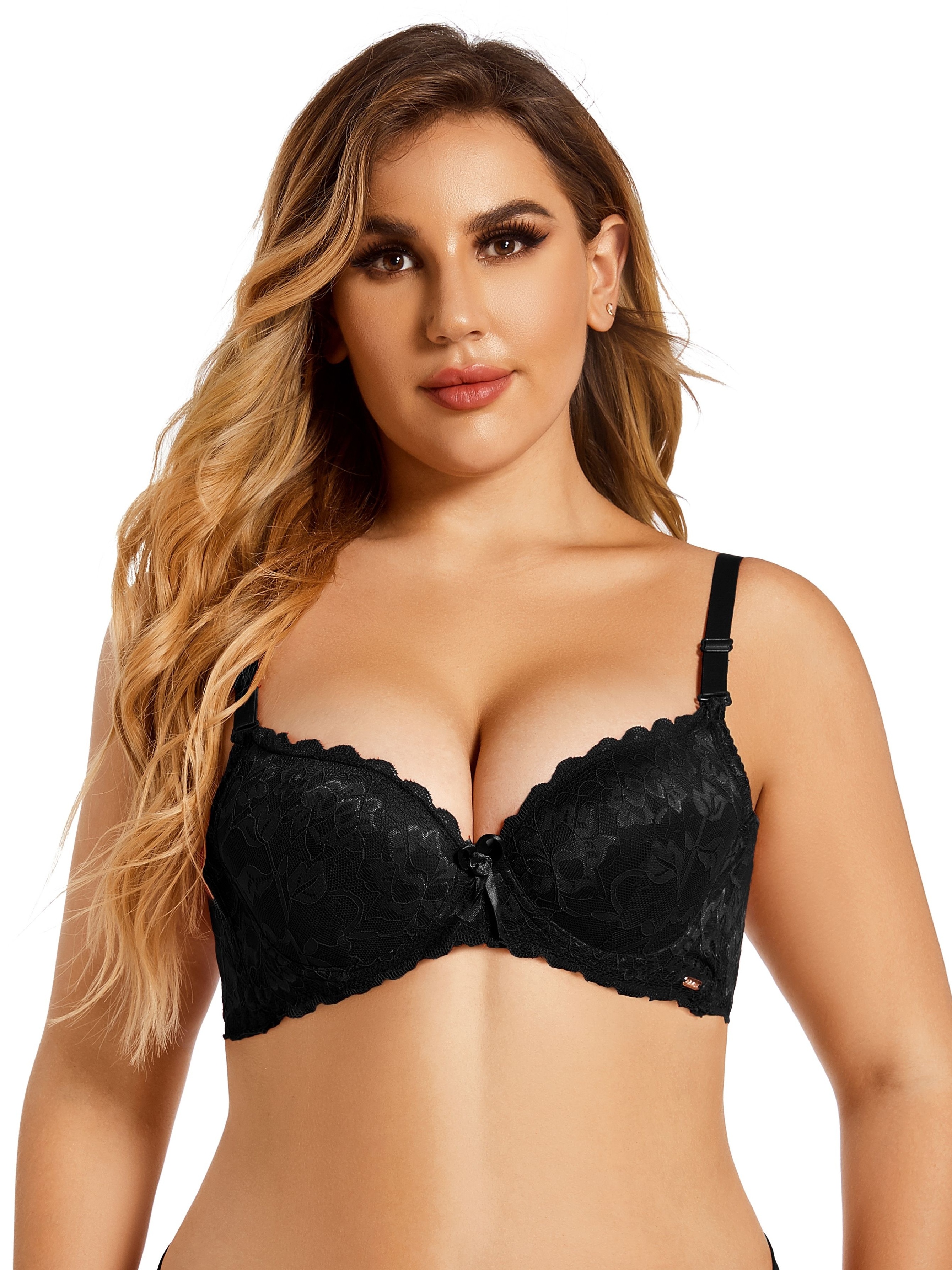 Women Bras, Women Embroidery Lace Padded Push up Bra and Panties