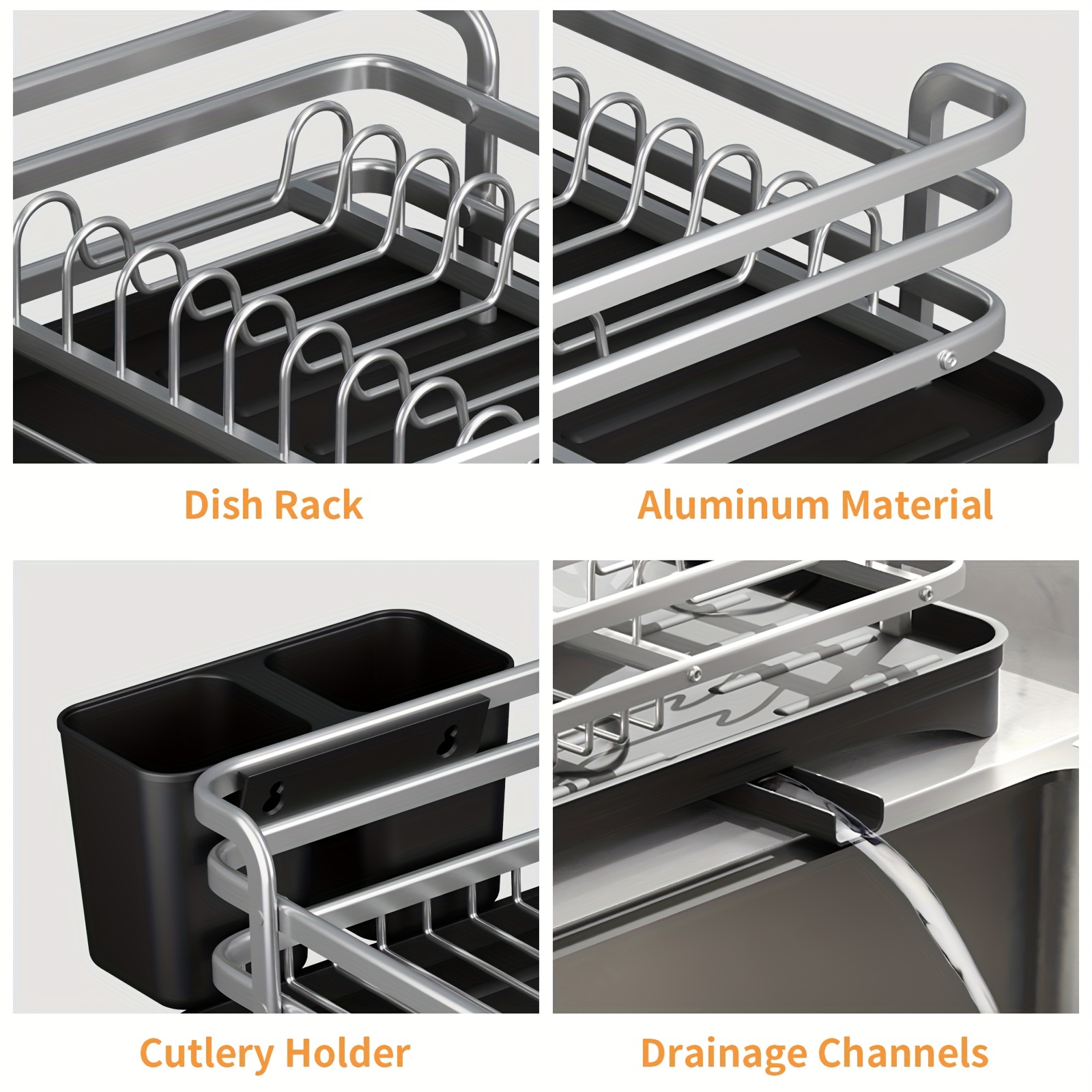 Dish Drying Rack, Aluminum Alloy Dish Racks For Kitchen Counter,  Multifunctional Compact Auto-drain Dish Drainers With Cutlery Holder, Drying  Rack For Dishes, Knives, Spoons And Forks, Household Storage Supplies - Temu