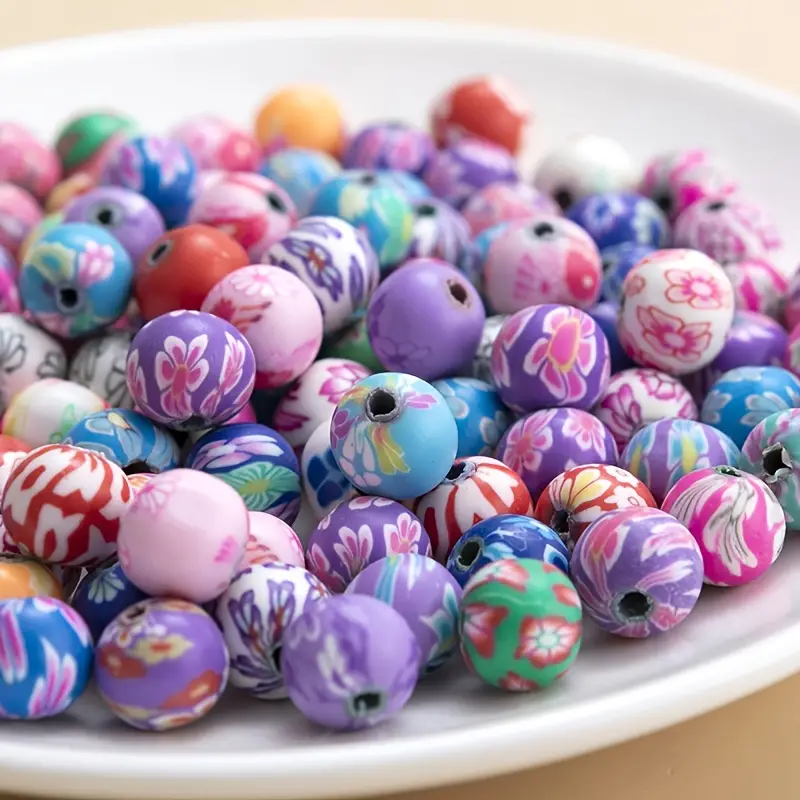 Polymer Clay Beads Round Spacer Flower Beads For Artificial - Temu