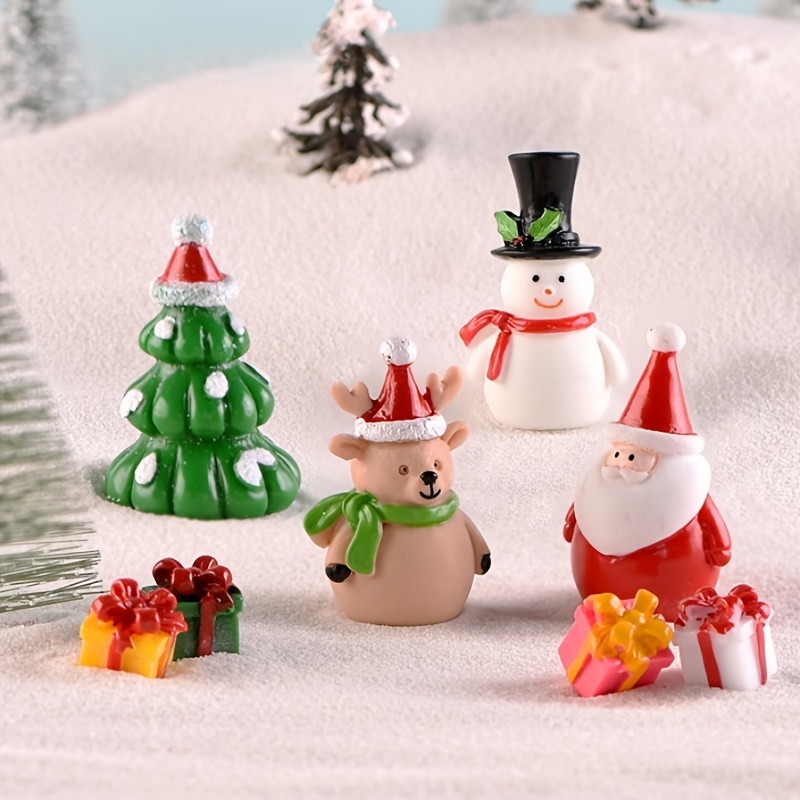 4pcs Mini Christmas Ornaments Set for Mini Christmas Tree Decorations Small Tree Resin Miniature Ornaments for Christmas Craft Supplies Tiny Santa