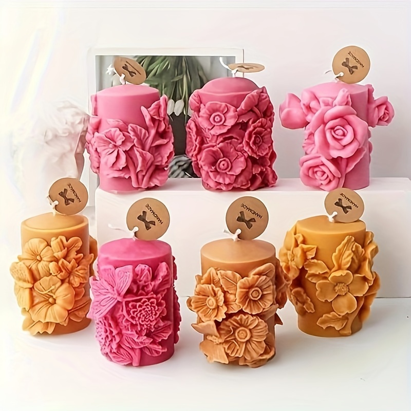 Embossed for Butterfly Flower Cylinder Silicone Mold for Candle Making  Epoxy Resin Casting Soap Plaster Clay Mould DIY - AliExpress