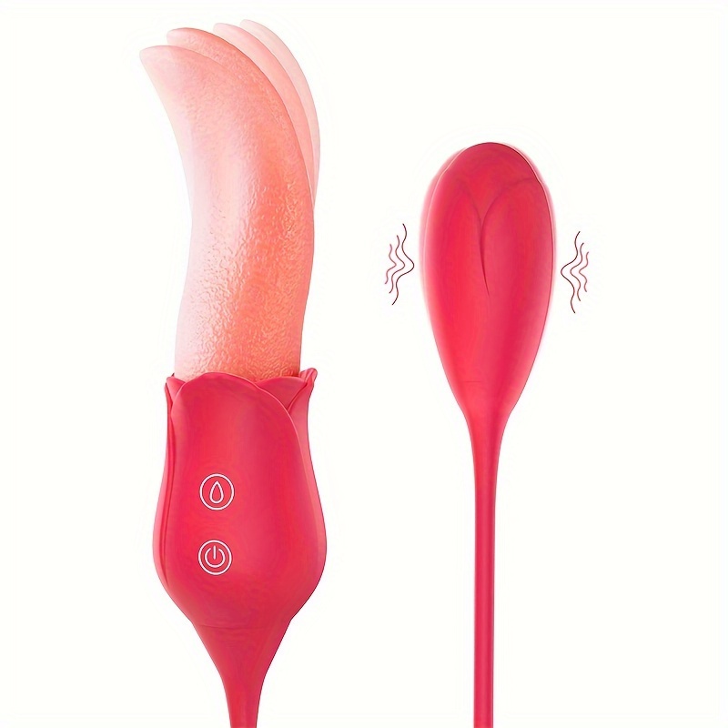 Rose Shape Tongue Licking Vibrator 2 in 1 Silicone Sex Toy G-spot