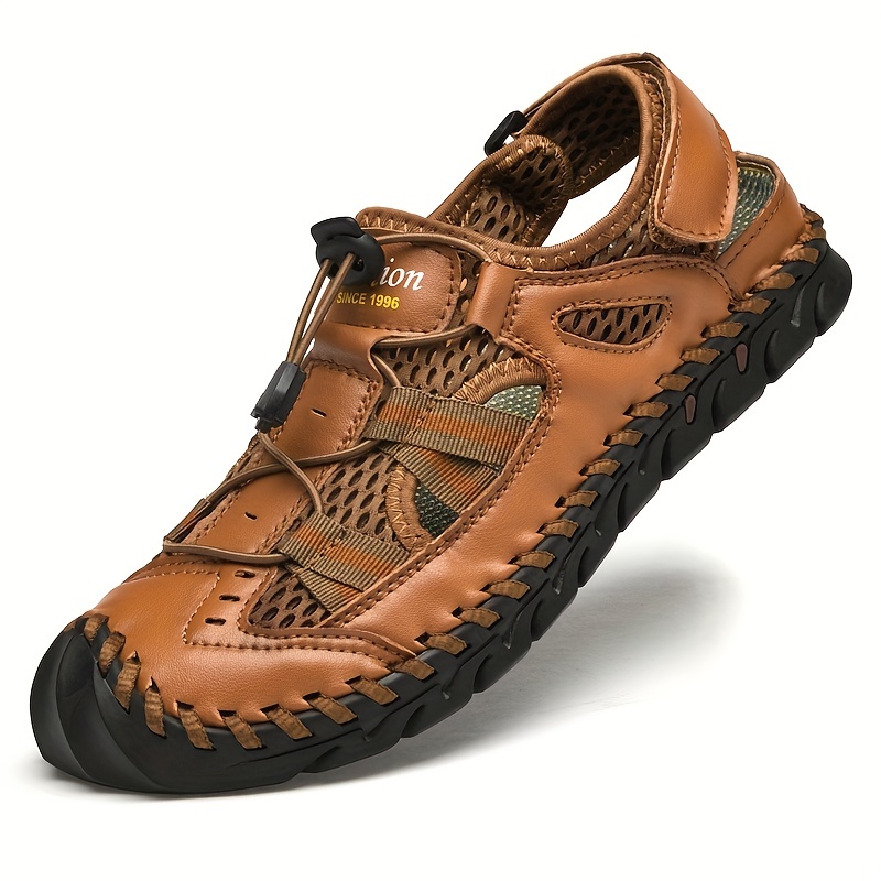 mens trendy no tie lace free breathable mesh sandals with adjustable draw string casual outdoor walking shoes with assorted colors