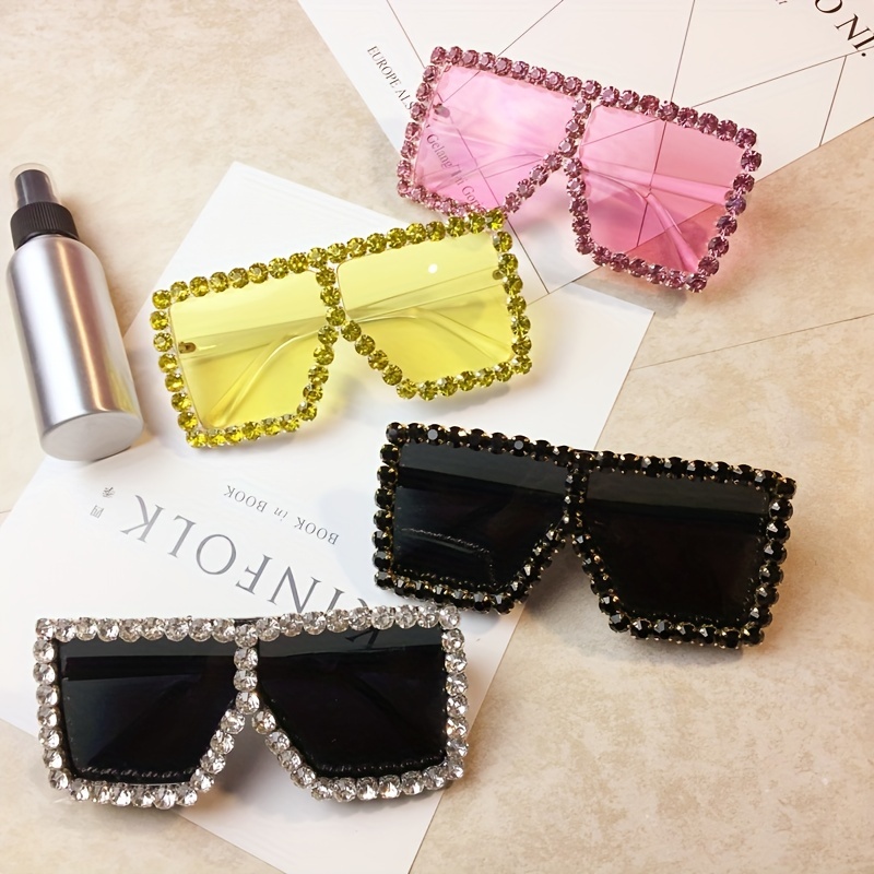 Y2K Square Sunglasses Oversized Rhinestone Eyeglasses