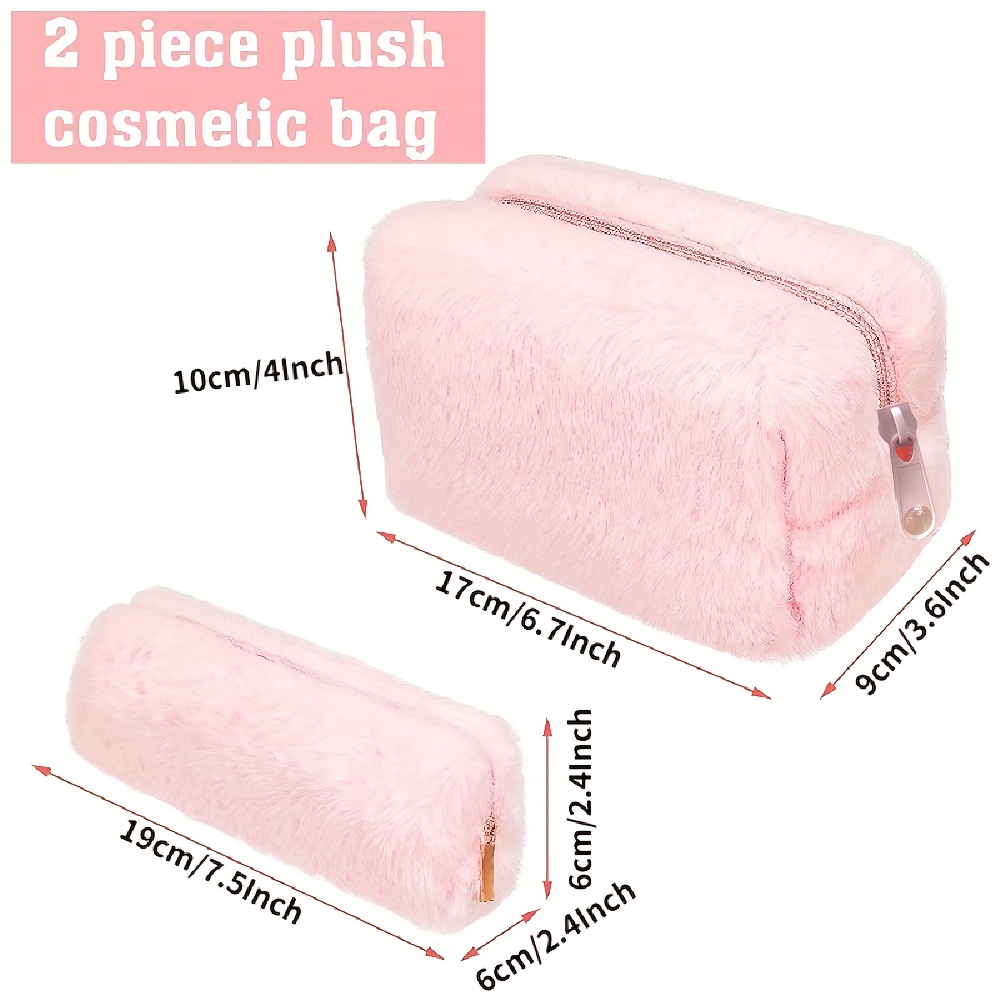 2pcs Small Makeup Bag For Purse Makeup Pouches For Women Aesthetic Cosmetic  Bag Cute Pencil Case Travel Toiletry Bag Fuzzy Makeup Bag Makeup Brushes S