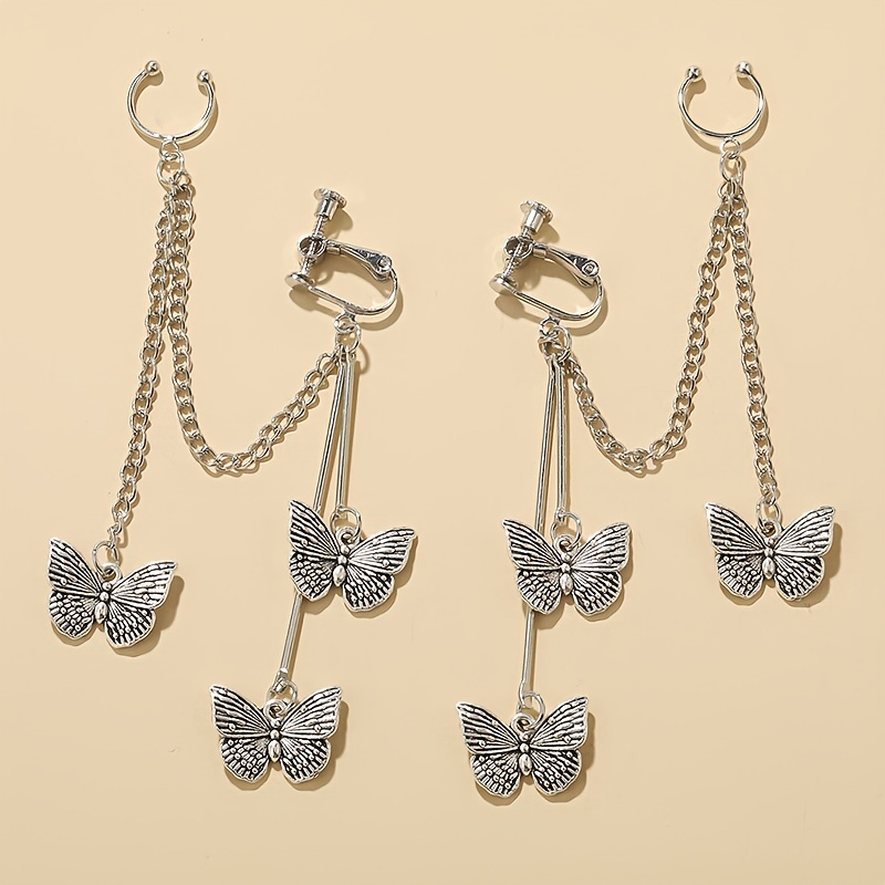 Pendientes largos con diseño de borla de mariposa, hierro chapado en oro de  14K, joyería elegante de estilo punk para mujeres