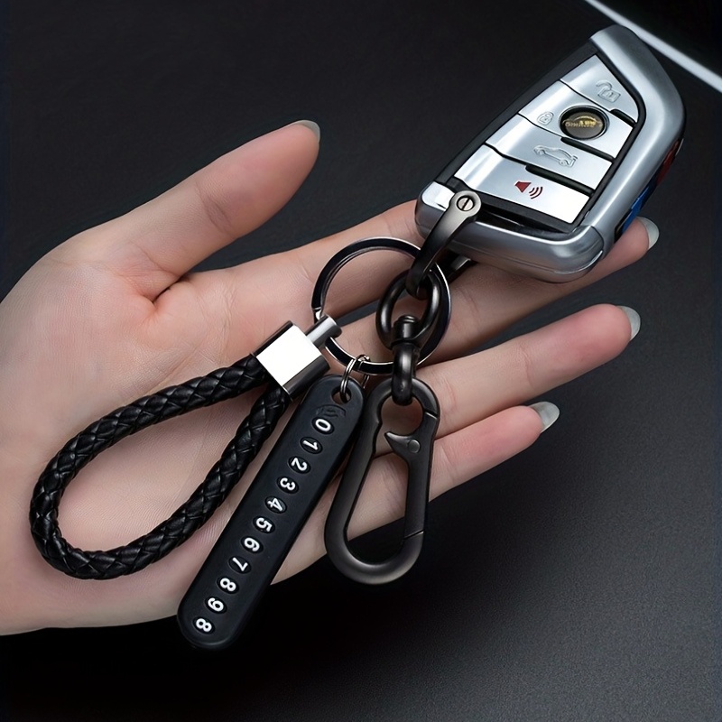 Car Keychain Keyring Leather Bradied Phone Number Plate Key Ring Auto  Vehicle Key Chain Accessories (Black)