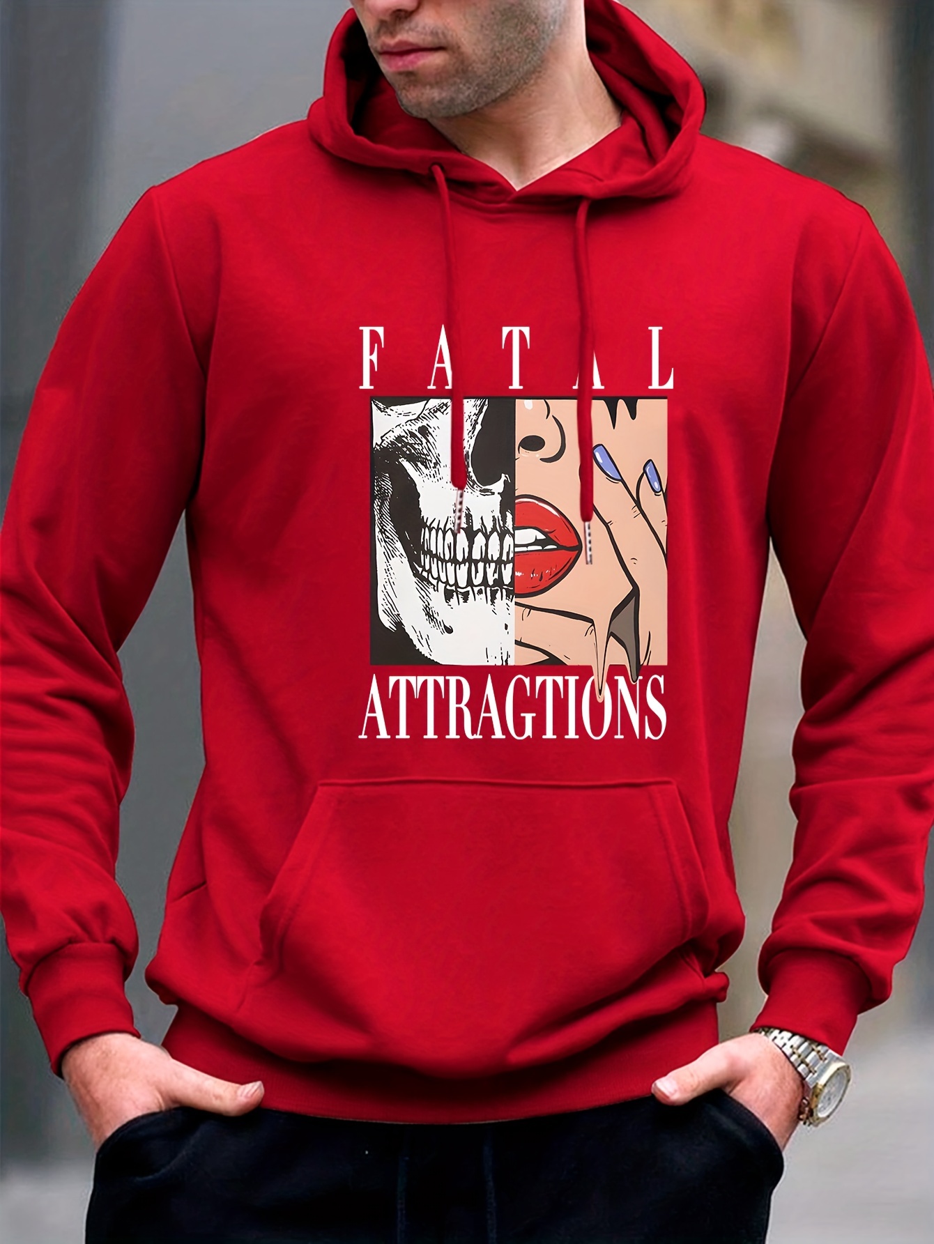 Skull And Woman Face Creative Print Hoodie, Cool Hoodies For Men