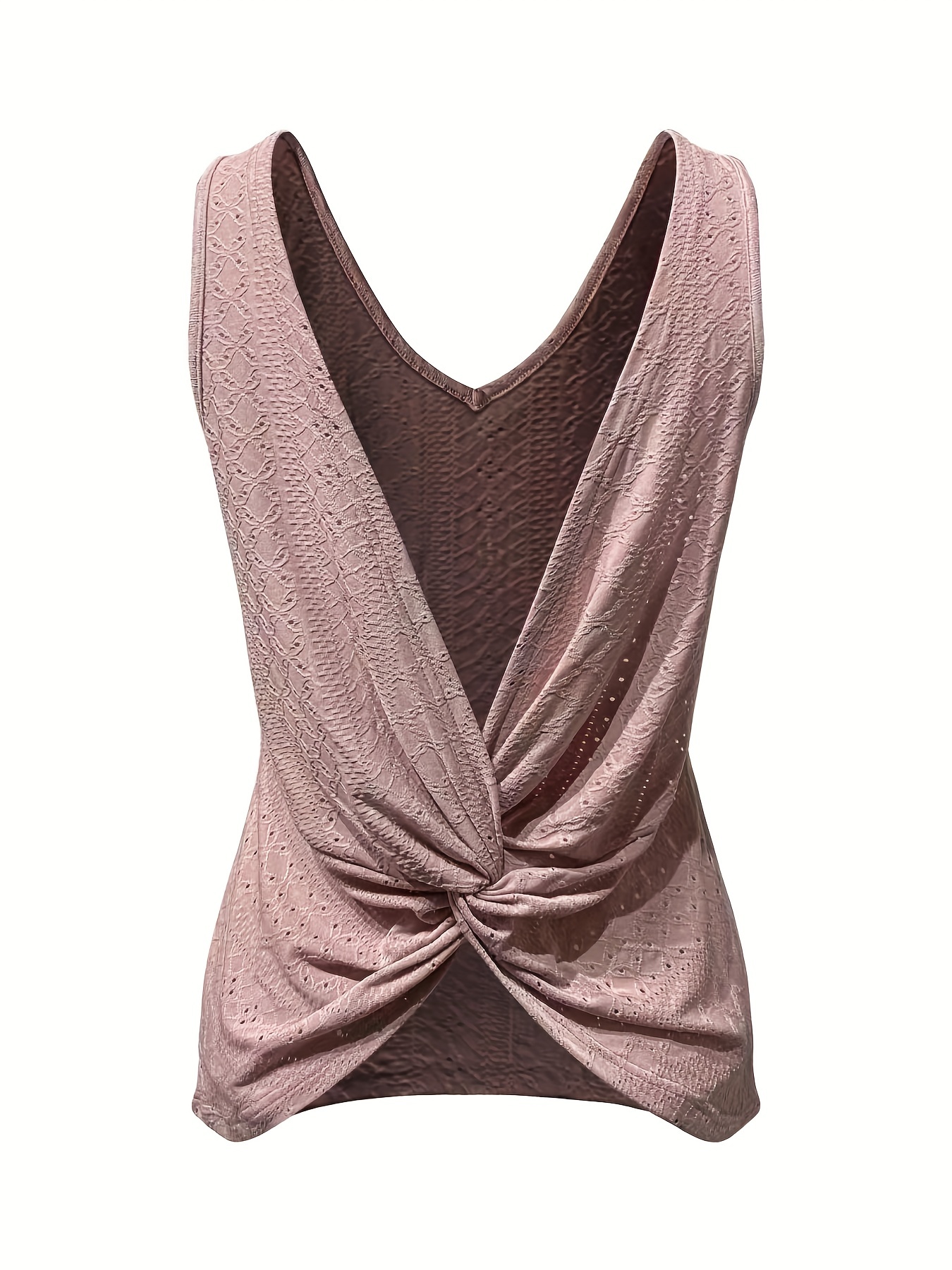 Eyelet Twist Back Tank Top Sexy V Neck Summer Sleeveless Top