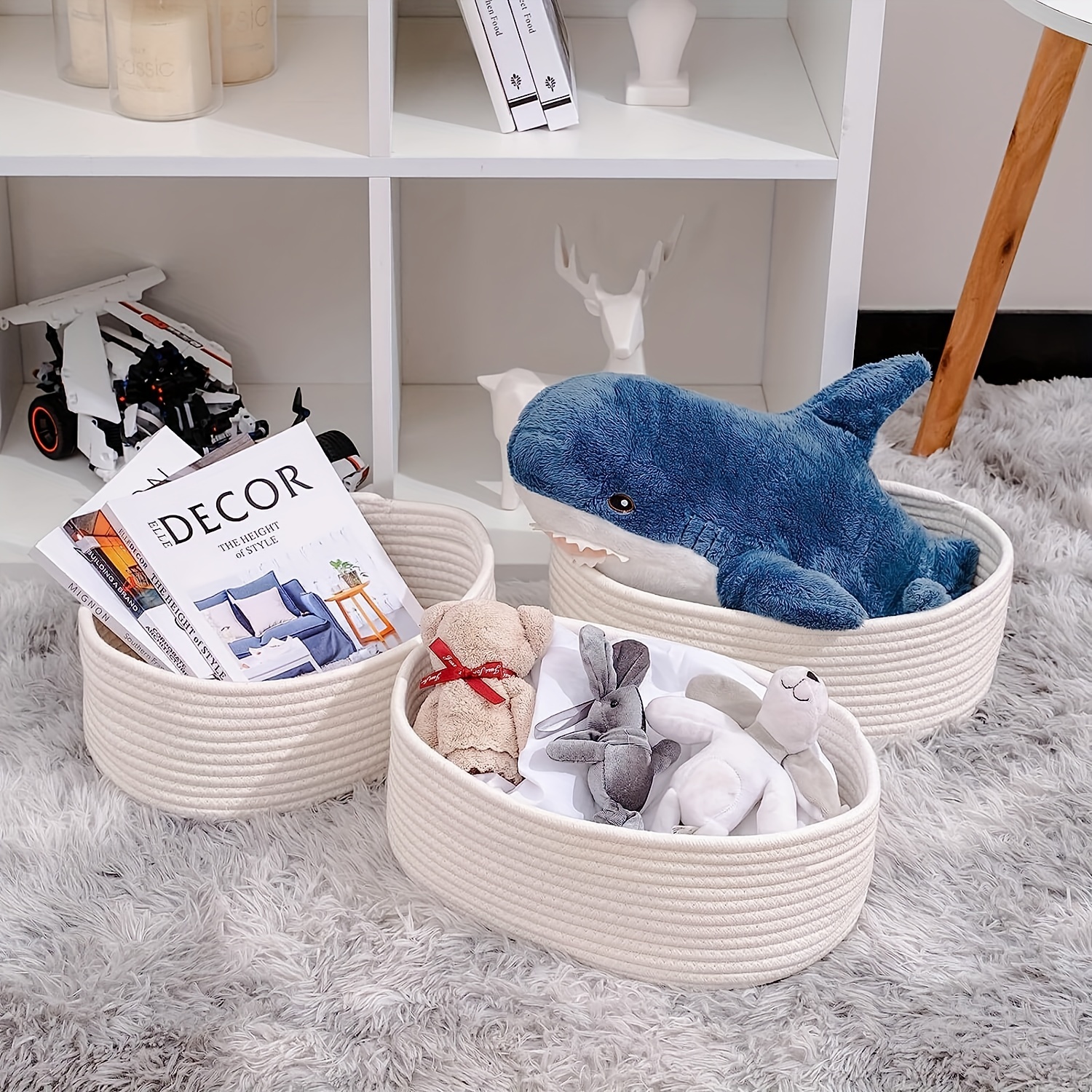 MINTWOOD Design 3-Pack Storage Baskets for Shelves, Playroom and Classroom  Basket, Book Decorative Cube Bins, Woven Closet Organizers, Baby Nursery