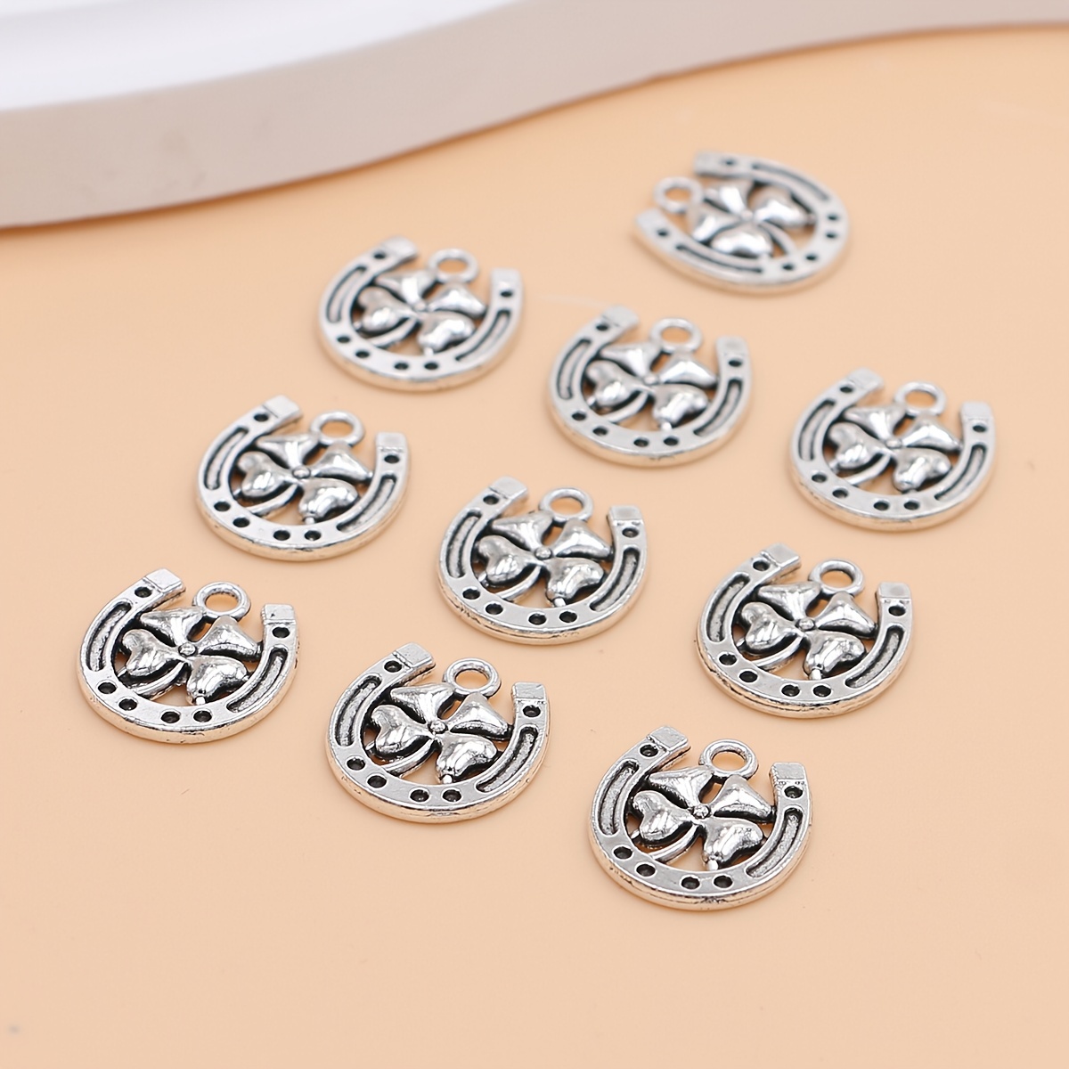 10pcs Antique Silver Plated Cute Horseshoe Charms Lucky Clover Charms for DIY Jewelry Accessories for Bracelets Necklace Pendants Making,Temu