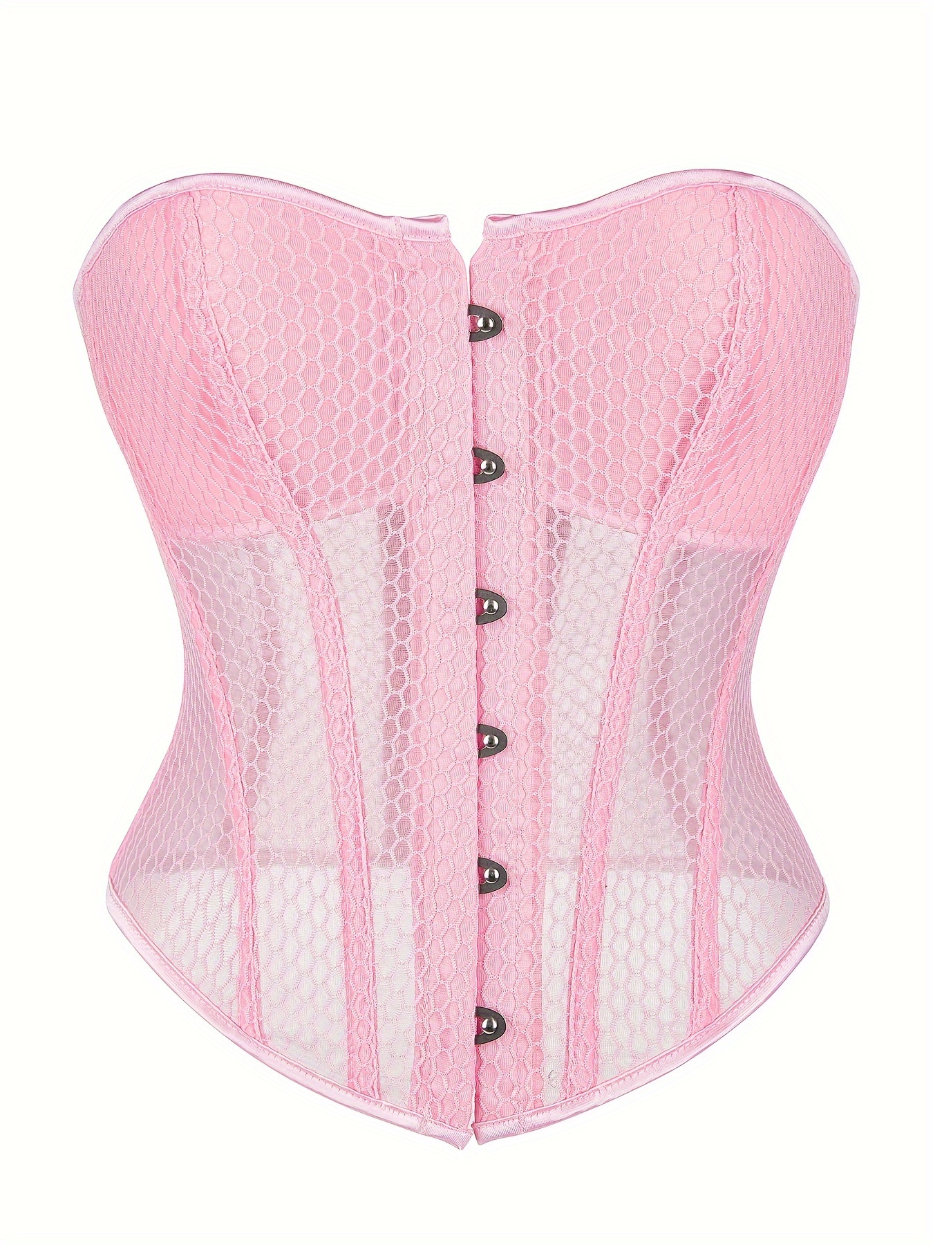 Plus Pink Mesh Ruched Lace Up Backless Asymmetrical Hem Boned Strapless  Corset Shapewear Crop Tube Top
