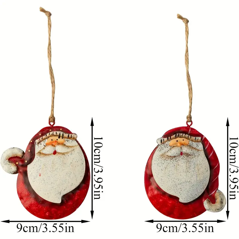 5pcs rustic metal double sided christmas tree ornaments tin santa snowman ornaments christmas hanging ornaments christmas holiday ornaments details 0