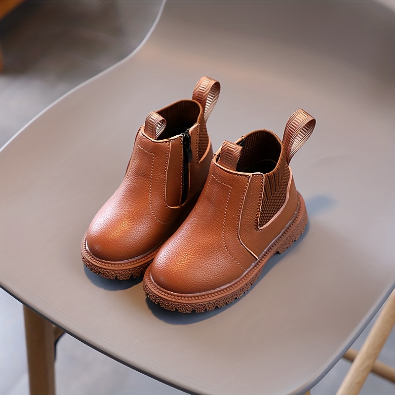 Trendy Solid Color Boots For Boys Kids Comfortable Non Slip Boots With Zipper For Indoor Outdoor Travel Autumn And Winter