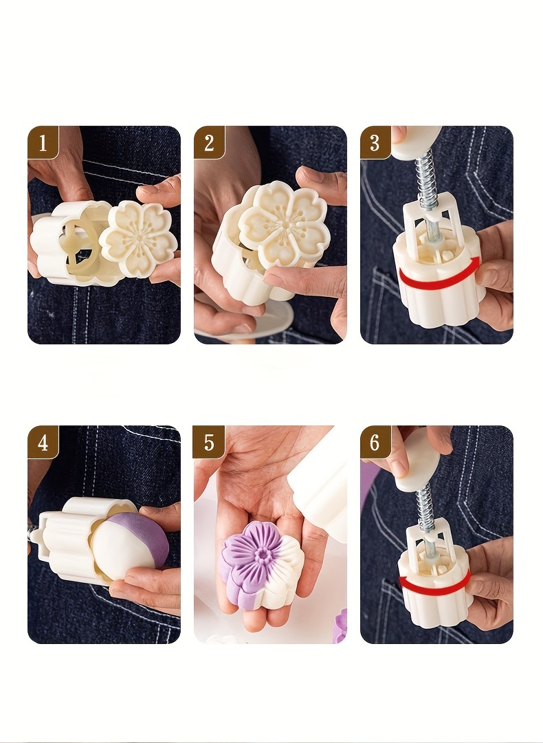 4pcs   design plastic mooncake embossing molds dessert pressing mould set for baking and crafting details 6