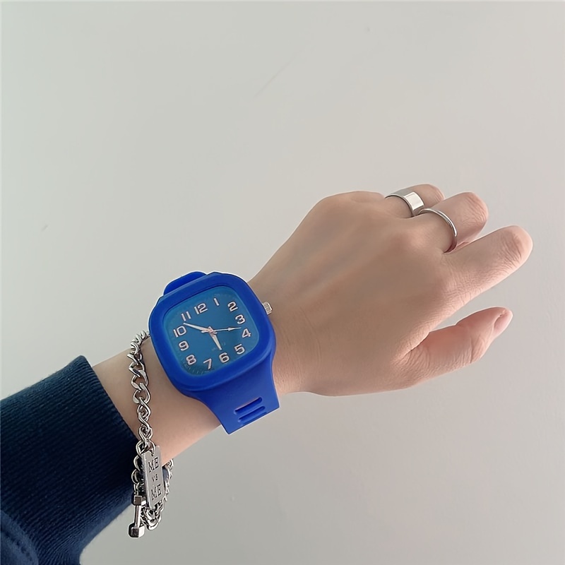 square electronic watch with silicone band waterproof sporty style fashionable digital watch for students blue 13