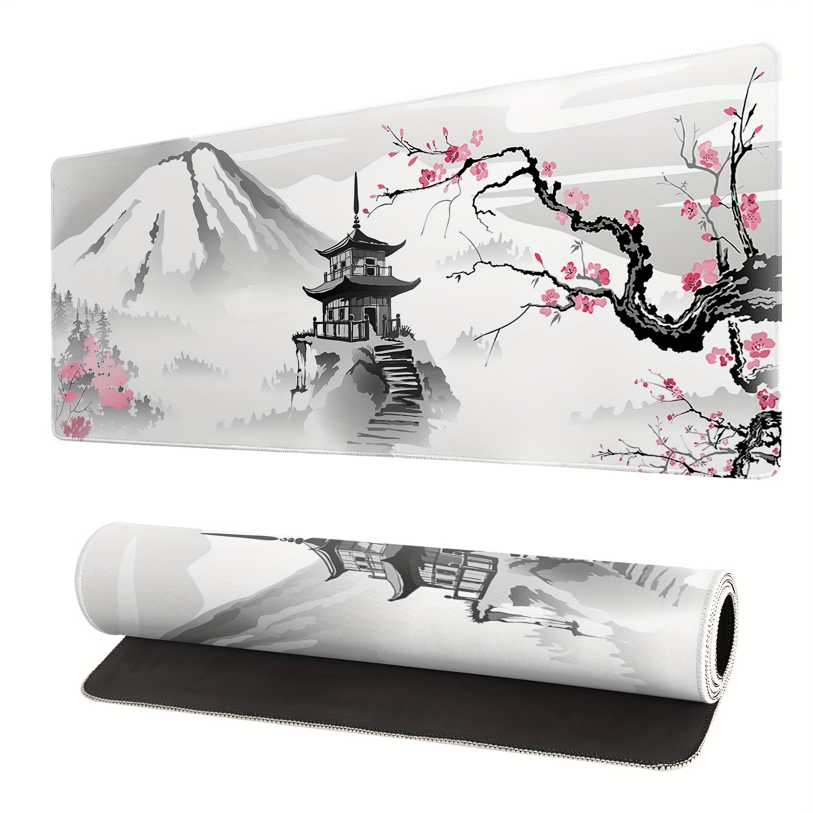Tapis de souris noir blanc fleur de cerisier Sakura Death Life tapis de  bureau étendu 80 x 30 cm base en caoutchouc antidérapant bord cousu grand  tapis de jeu XL pour ordinateur
