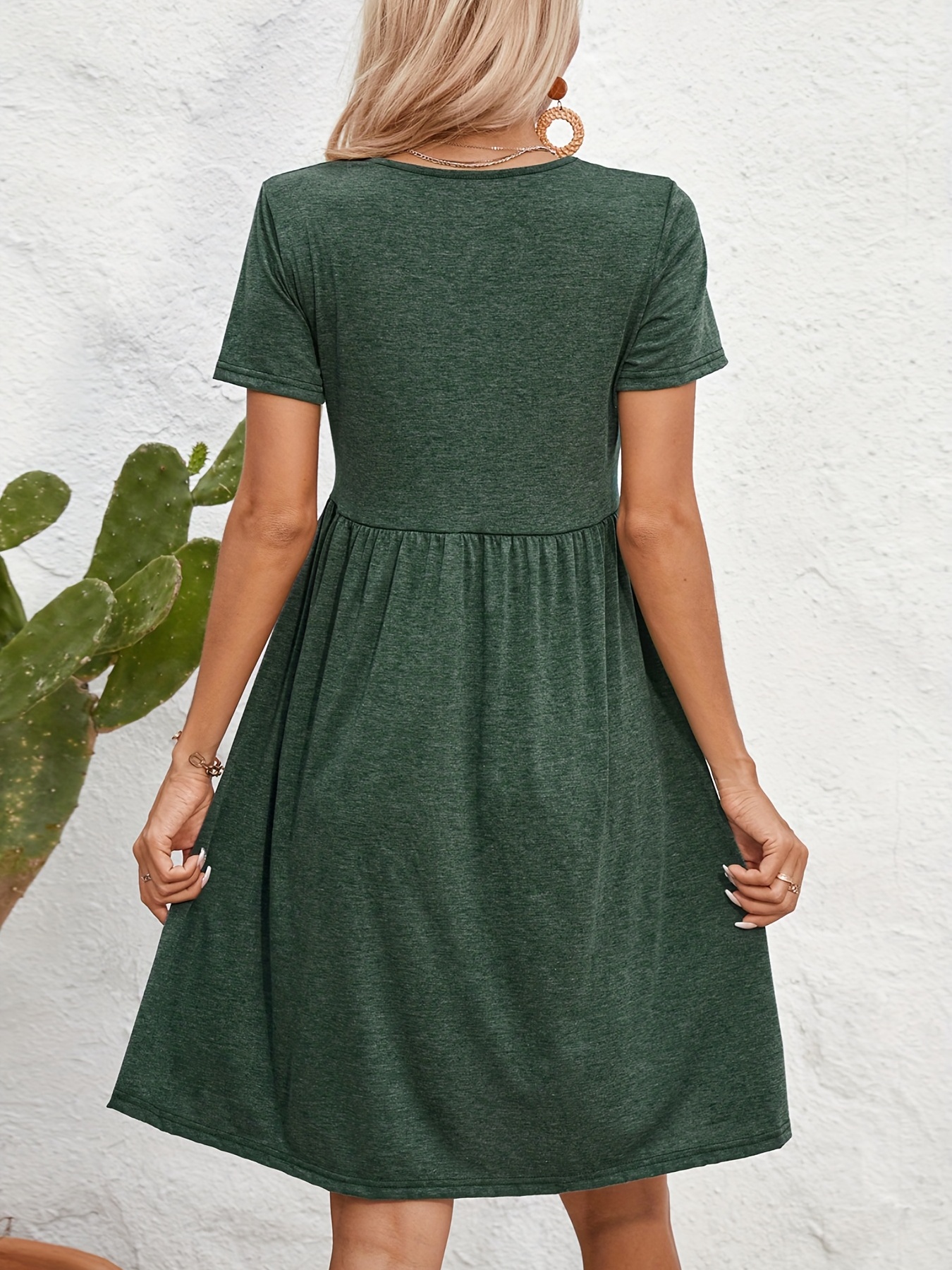 Pleated Tunic Dress - Olive green - Ladies