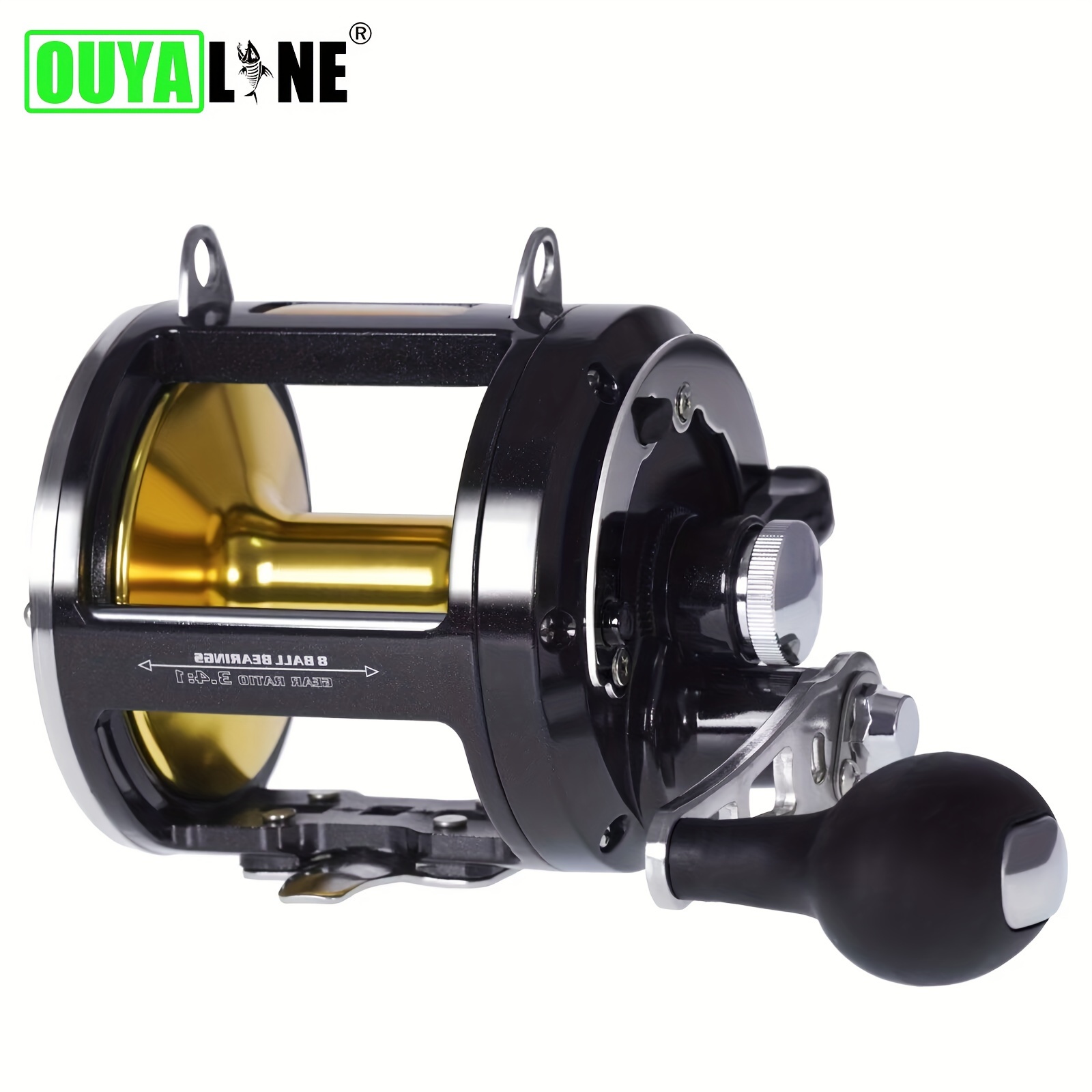 * Big Trolling Drum Aluminum Alloy Right Hand Fishing Reel, 3.4:1 Gear  Ratio, 8+1BB Max Drag 30kg/66.14lb, Fishing Accessories For Saltwater