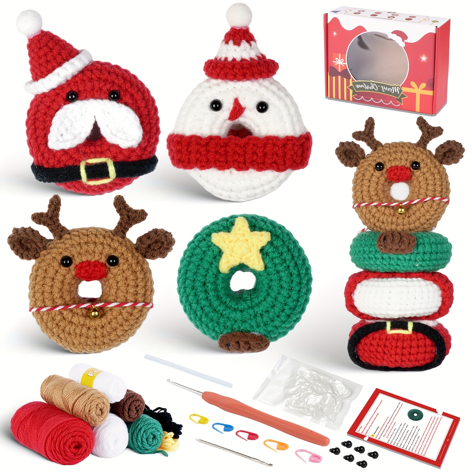 Christmas Crochet Kits, Knitting Kits with Yarn, Crochet Hooks,  Instructions