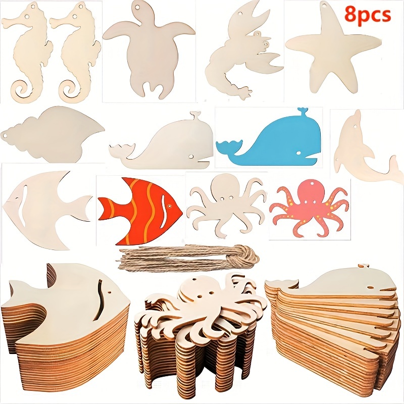 CIMAXIC 28pcs Ocean Cartoon Wood Chips Wood Paint for Crafts 3D Wooden  Ornaments to Paint Crafts for sea Animals Mini Decor Wood Slice Art Craft  Wood